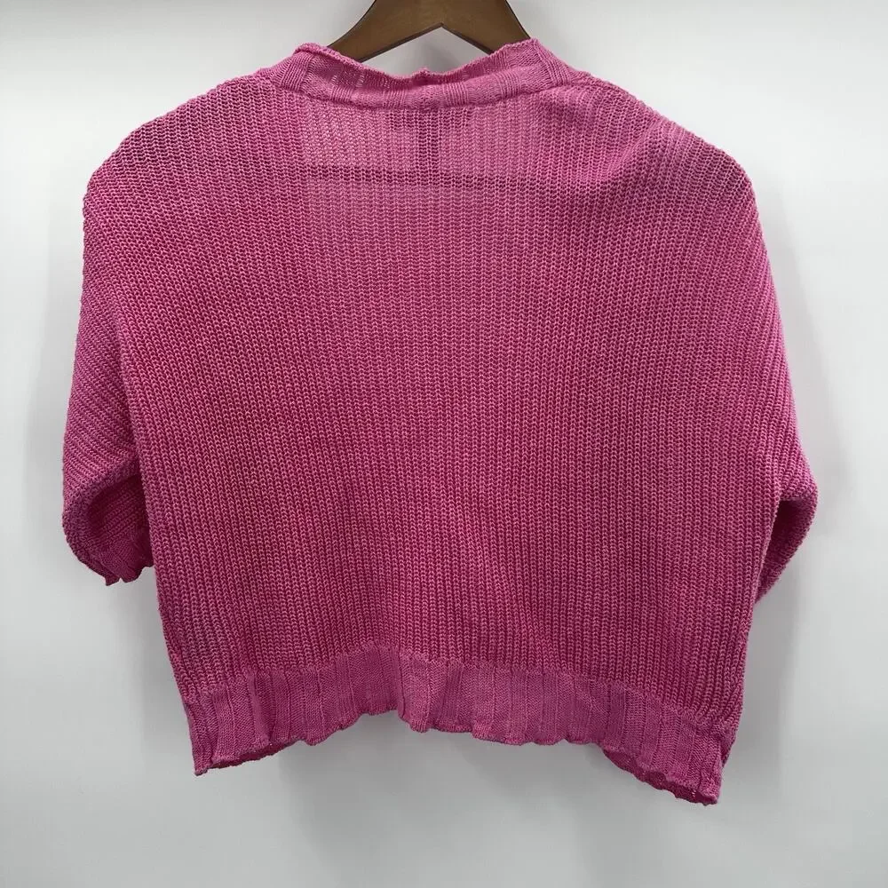 Lauren Ralph Lauren Sweater Womens XL Pink Knit Linen Blend Short‎ Open